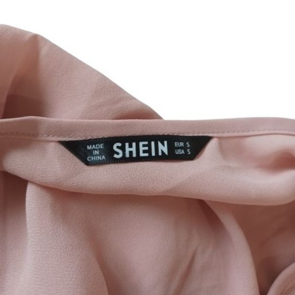 Shein Blouse Womens Small Pink Button Front Top Pullover Short Sleeve V-Neck - Picture 7 of 9